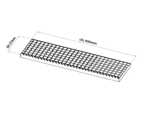 600x270 fellépőrács biztonsági belépőéllel (SP, 30x2, 34/38, tűzihorganyzott)