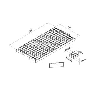   6100x1000 Táblarács csúszásmentes főbordával (SP, 30x3, 34/38, natúr)
